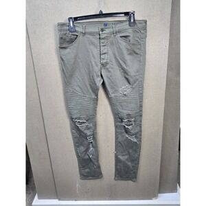 H&M Skinny Moto Jeans Olive Green Distressed Biker Stretch Women's US 36